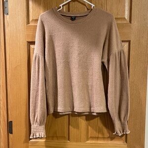 Women's Light Brown Balloon-Sleeve Crewneck Sweater